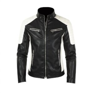 Men's Stand-up Collar Block Slim-fit Leather Jacket (DTF)