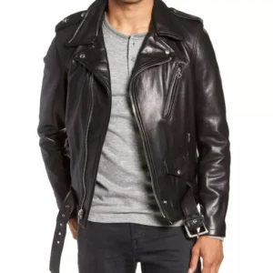 Men's Leather Biker Jacket in Black
